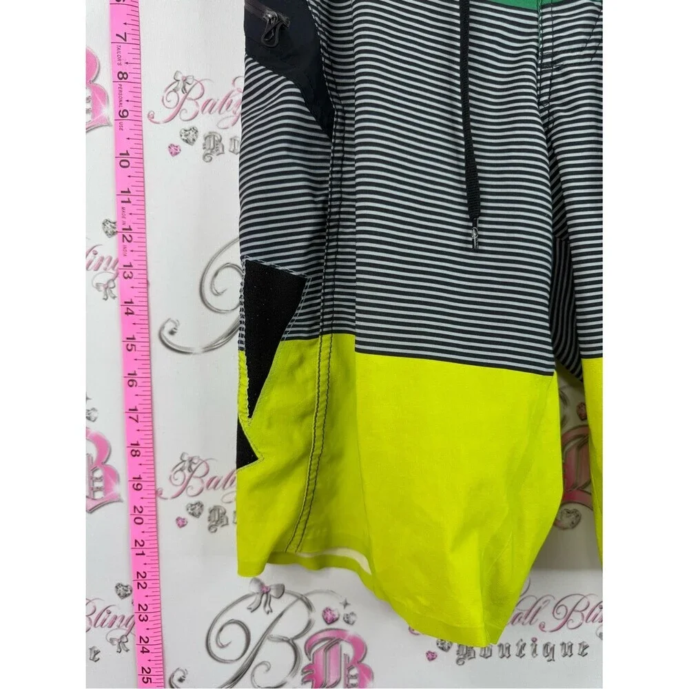 Volcom board shorts surf Green Black Neon Yellow Striped Board Shorts